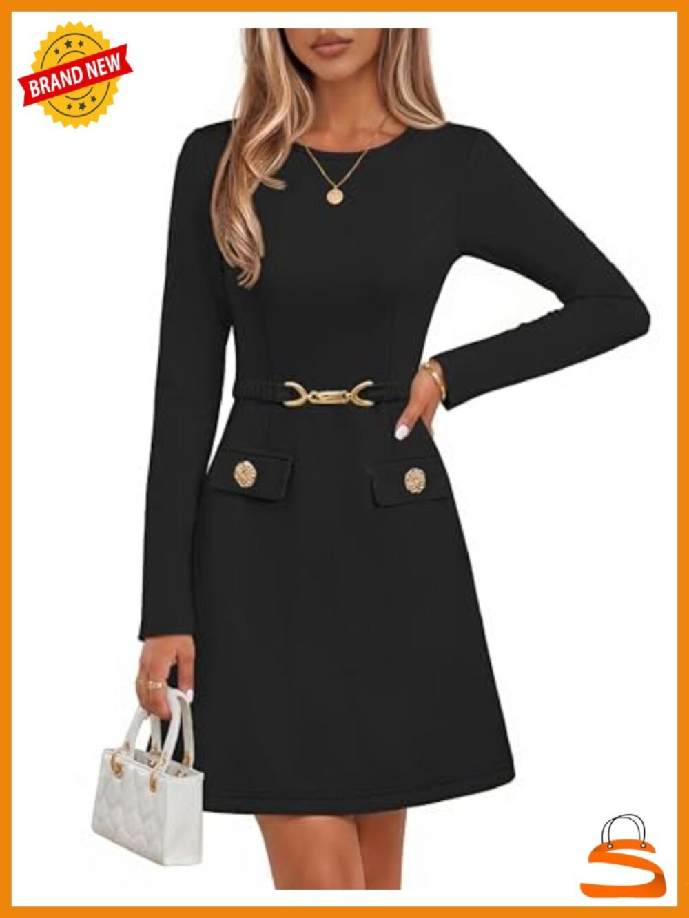 Women's Long Sleeve Mini Dress Business Casual Work Office A-Line Belted Knit